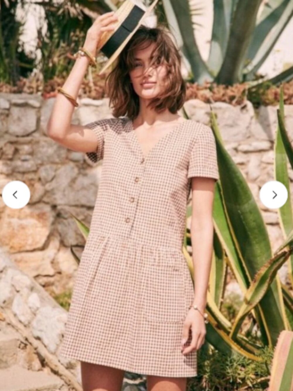 Sezane Lena Dress In Ecru Mocha Gingham FR 38 / US 6